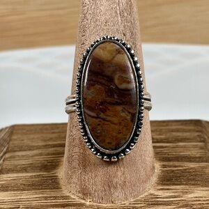 925 Sterling Silver Overlay Crazy Lace Agate Gemstone Ring Size 9.75